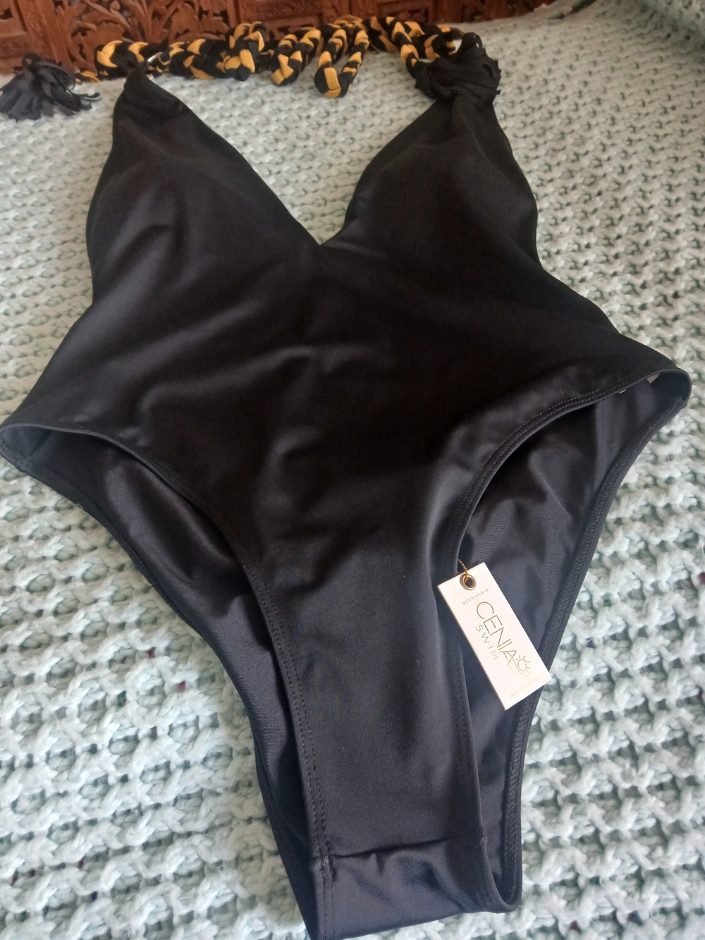 Cenia Swim One-Piece Black Swimsuit with Braided Straps